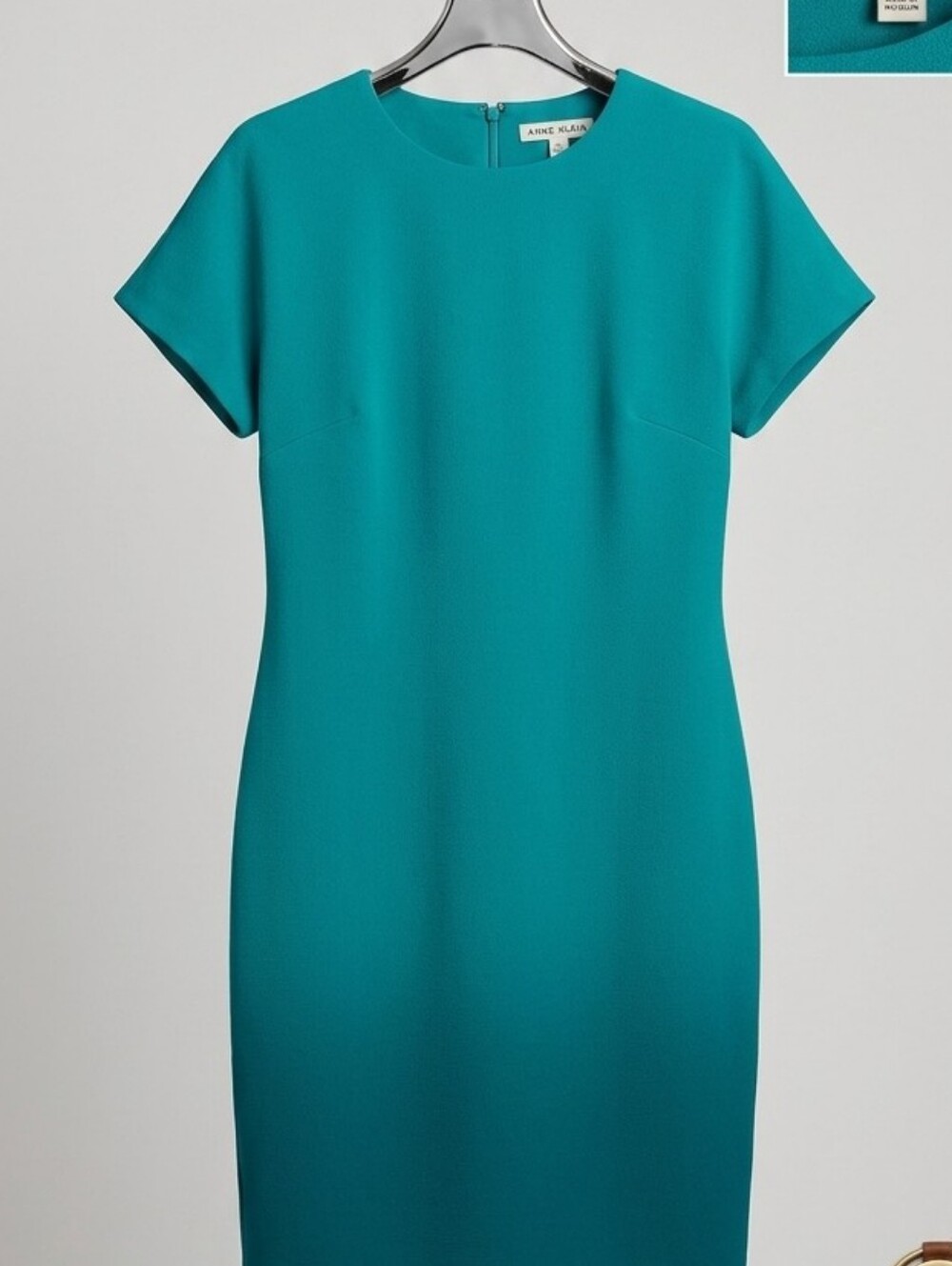 Anne Klein Teal Cap-Sleeve Midi Sheath Dress